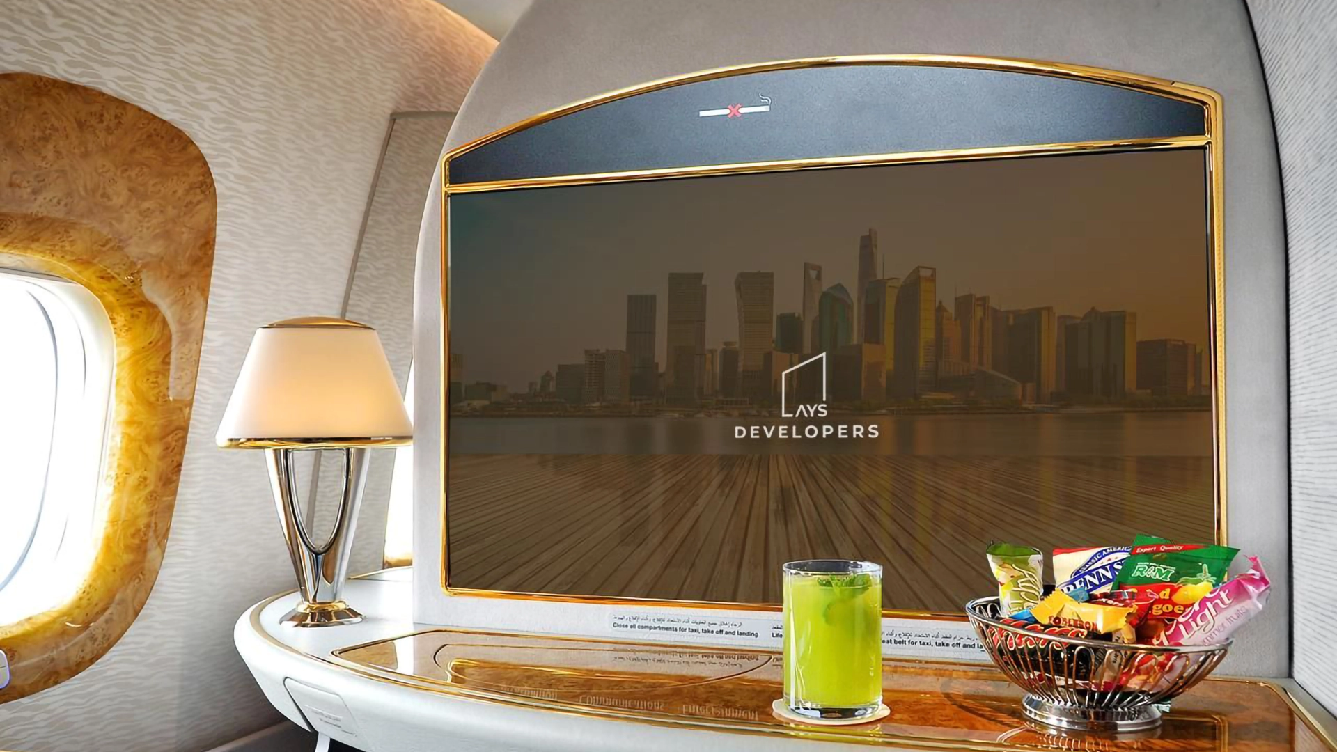 AYS Developers adverting on the in-flight screens on Emirates Airlines First Class