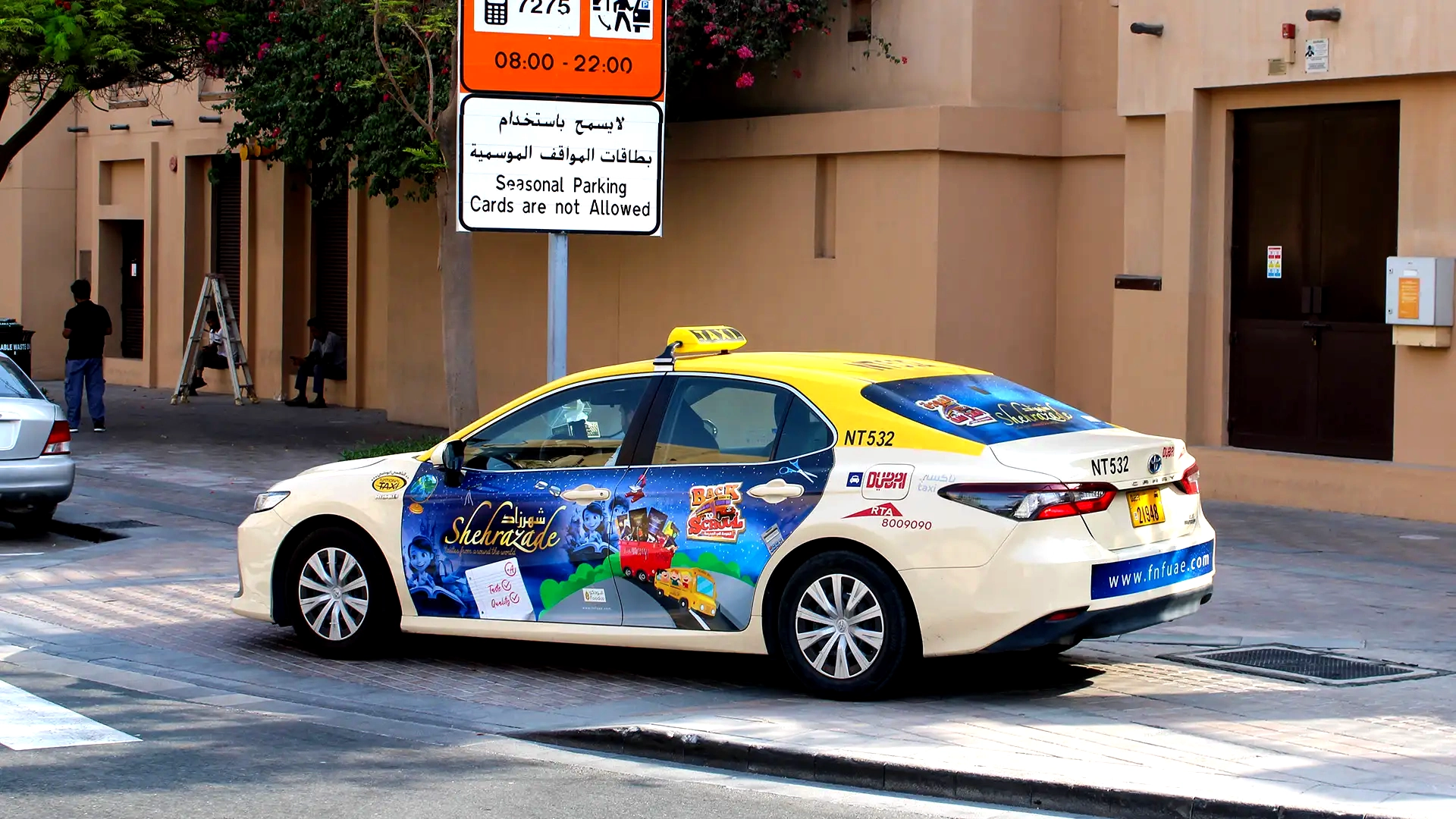 A taxi targeting a back-to-school campaign for Shehrazade in Downtown Dubai