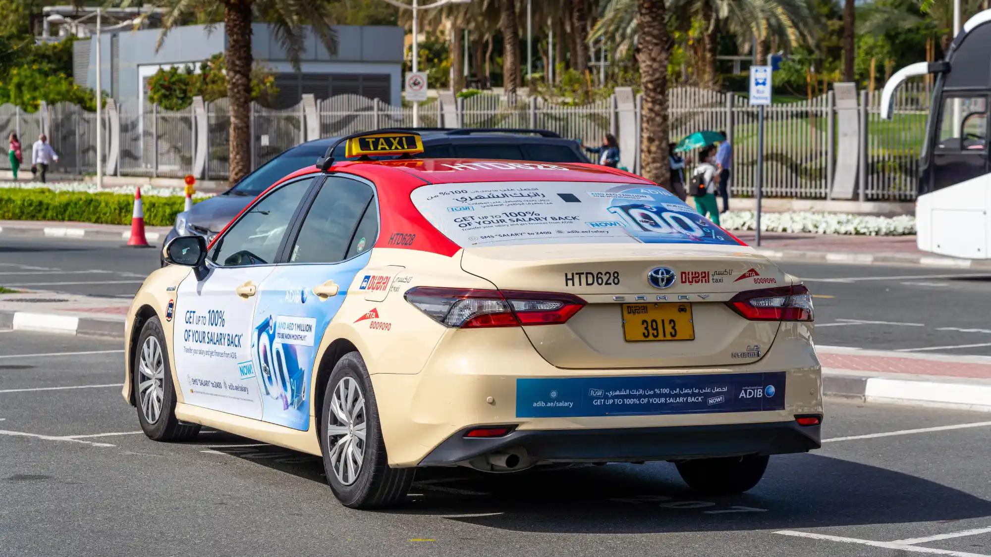 A taxi targeting a back-to-school campaign for Shehrazade in Downtown Dubai